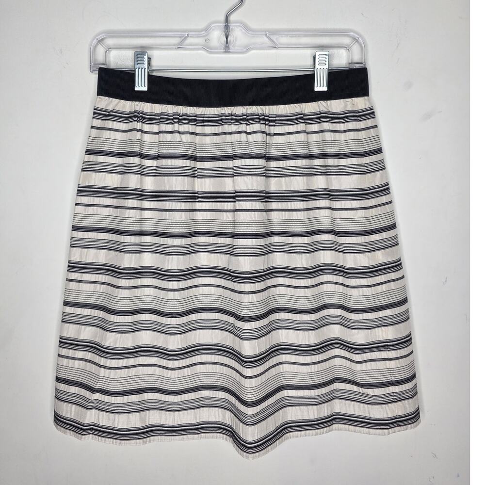 NWT Ann Taylor Loft black white striped silk cotton blend pleated skirt - 2